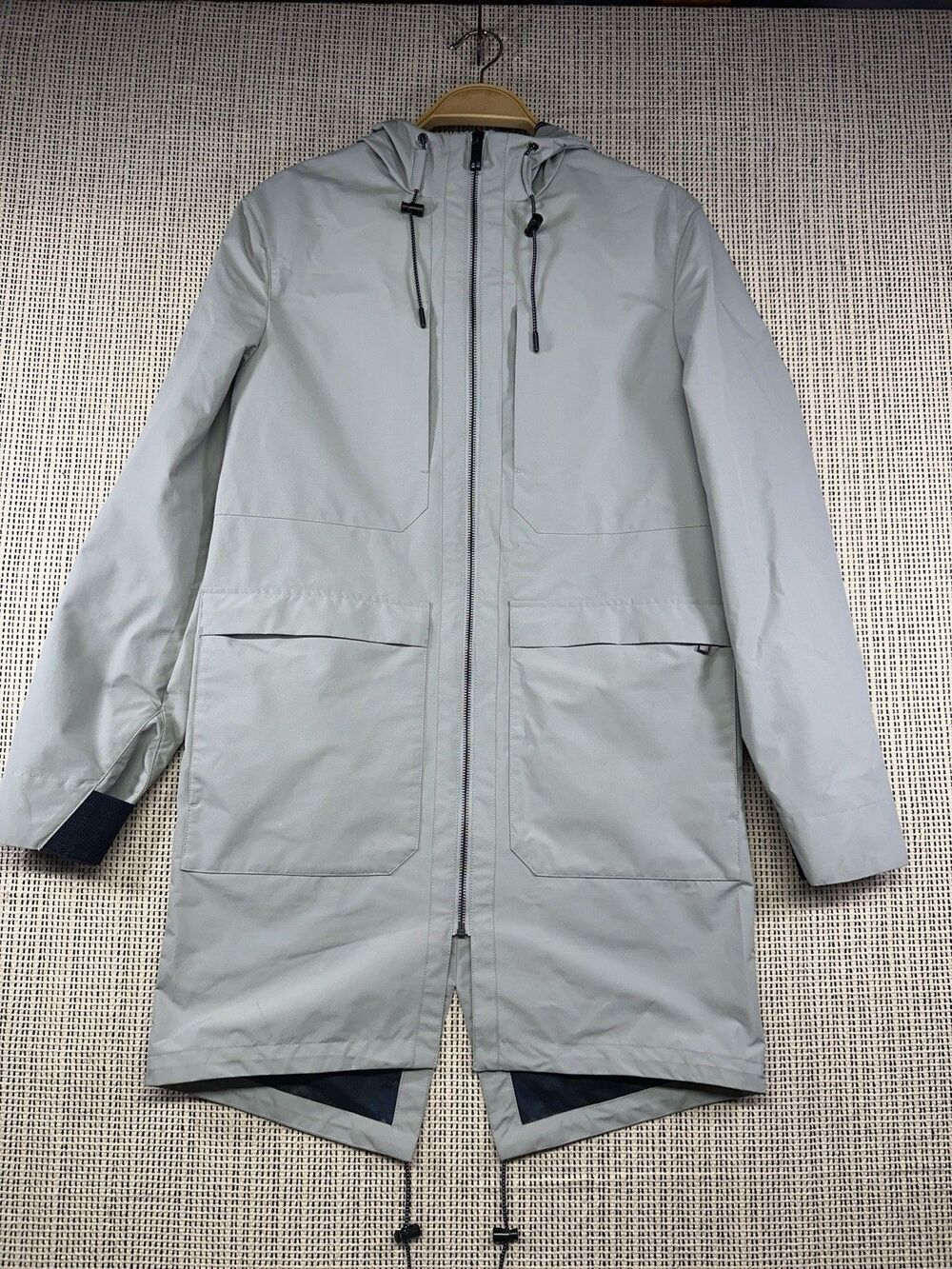 Ted Baker Hooded Raincoat Jacket Womens Sz M Gray Waterproof Fishtail Parka